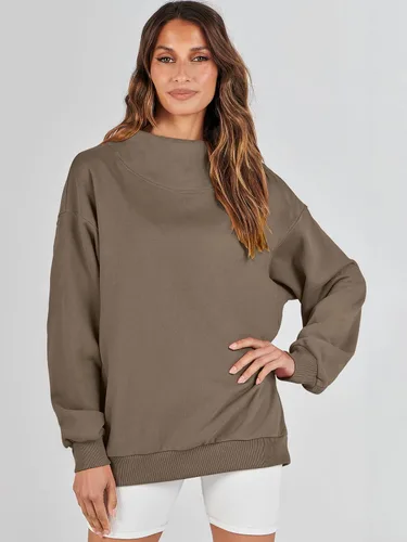 Vista 6 de ANRABESS Sudaderas de gran tamaño para mujer, cuello alto, manga larga, sudaderas con capucha para otoño, ropa 2023