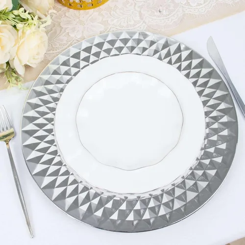 Vista 38 de Efavormart - Paquete de 6 platos de carga de plástico acrílico con relieve de encaje rústico dorado de 13 pulgadas