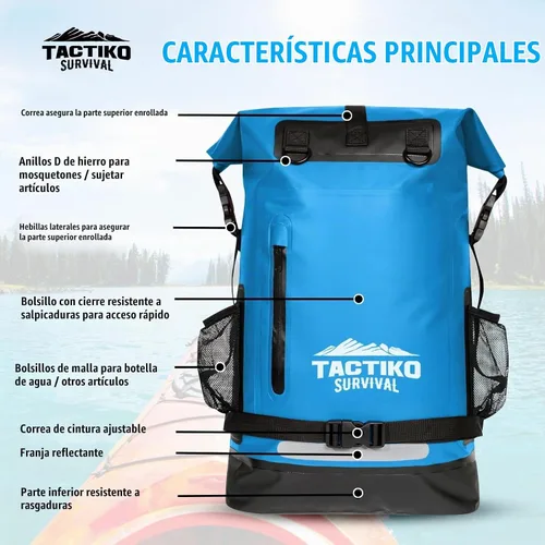 Vista 5 de TACTIKO Mochila resistente 100% impermeable, bolsas secas enrollables para kayak, senderismo, campamento, supervivencia