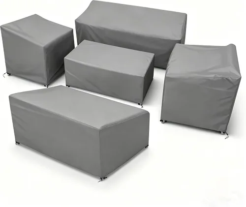 Vista 14 de STARTWO Funda impermeable para muebles de exterior, 4 piezas para sofá exterior, sillas de césped, mesa auxiliar, resistente al viento con correa