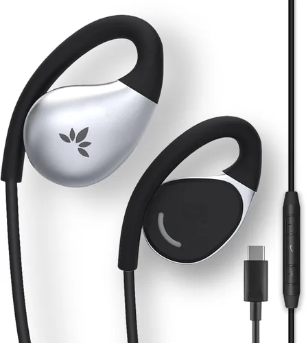 Vista 8 de Avantree Resolve (Tamaños Pequeño y Grande) – Pack de 2 Auriculares de botón con cable de oído abierto con micrófono en línea, ajuste cómodo