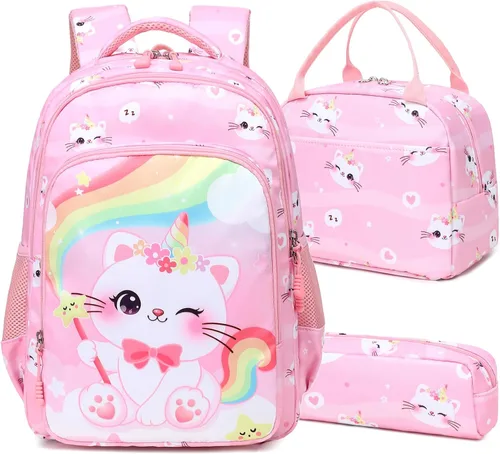 Vista 32 de Juego de mochila para niñas y adolescentes, mochila escolar para niños con bolsa para el almuerzo, estuche para lápices, mochilas escolares