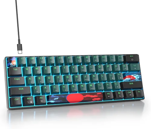 Vista 9 de Protable - Teclado mecánico para juegos al 60%, mini compacto RGB retroiluminado 61 teclas, teclado de oficina con cable con interruptor rojo