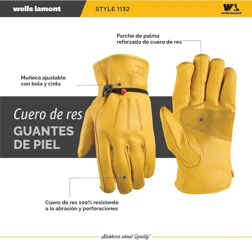 Vista 2 de Wells Lamont Work Gloves Men and Women, Cowhide Leather Work Gloves, Adjustable Wrist 2-Bronceado (Saddletan)