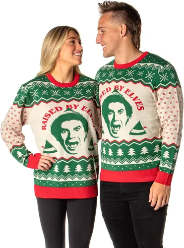 Vista 3 de Bioworld ELF The Movie - Suéter de punto para hombre, diseño navideño feo, Marrón