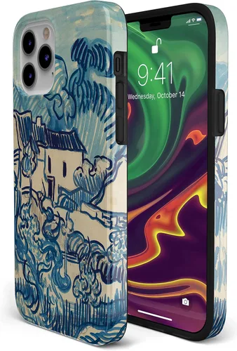 Vista 5 de Casely Funda para iPhone 12/12 Pro Van Gogh Paisaje con casas Diseño clásico ultra delgado