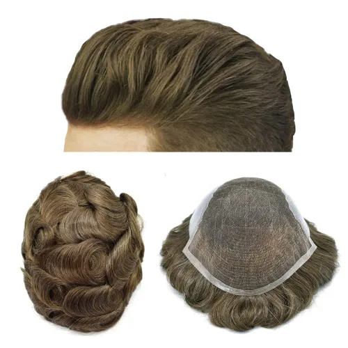 Vista 77 de Mens Toupee Swiss Lace Mens Hair Piece Sistema de reemplazo de cabello para hombres Toupee para hombres Cabello humano nudo blanqueado protesis