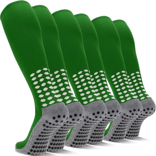 Vista 17 de 3 pares de calcetines de fútbol de agarre para hombre, acolchados, antideslizantes, para fútbol, baloncesto, deportes, hasta la rodilla, calcetines