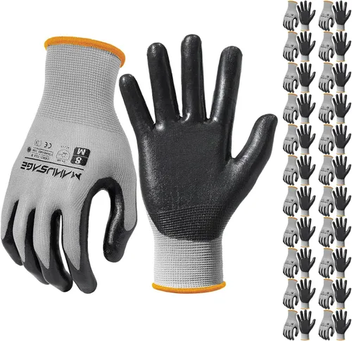 Vista 8 de MANUSAGE Guantes de trabajo de seguridad - Guante protector para hombres y mujeres - Protección de mano ultradelgada - Para construcción Negro