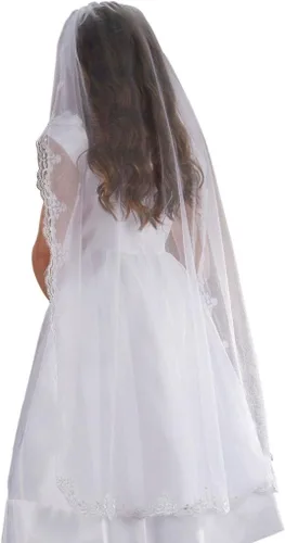 Vista 2 de Sagrado Traditions - Velo de tul con borde de encaje para niña 445in color blanco