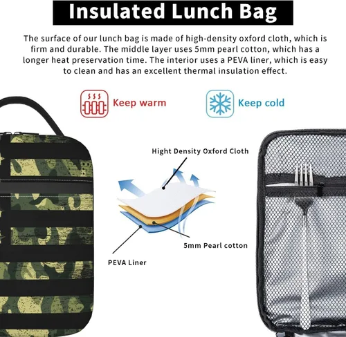 Vista 5 de Bolsa de almuerzo reutilizable con diseño de bandera de Estados Unidos de camuflaje