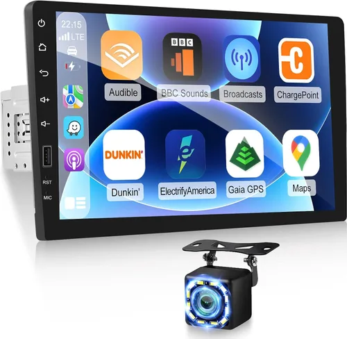 Vista 8 de Estéreo de coche de 9 pulgadas con pantalla táctil de un solo DIN compatible con Apple Carplay y Android Auto, radio de coche Bluetooth con cámara