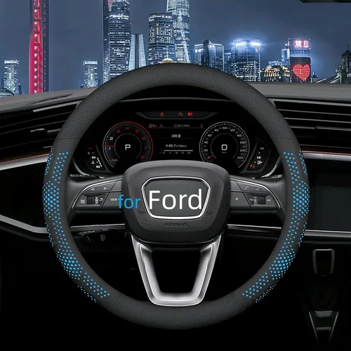 Vista 10 de Yangday Funda de cuero para volante para Ford F150 F250 F350, 15.5-16 pulgadas Funda para volante de coche con partícula antideslizante de masaje