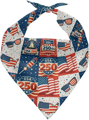 Vista 32 de Jeiento 250th USA Anniversary Dog Bandana American Flag Dogs Bandana for Pet Puppy Kitten,Washable Comfort Triangle Dog Scarf for Boy Girl Festival