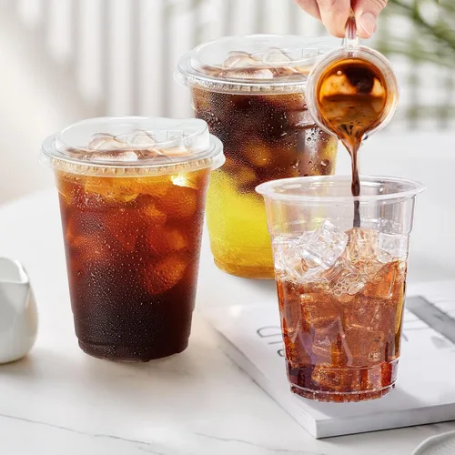 Vista 5 de Clawsoff Paquete de 50 vasos de plástico transparente de 12 onzas con tapas, tazas de café helado resistentes con tapas para sorbos, vasos
