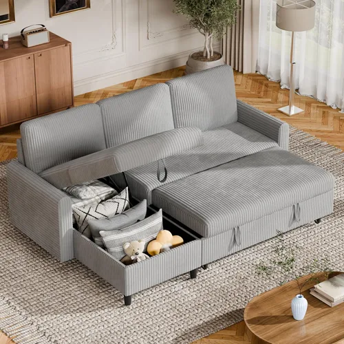 Vista 9 de Vongrasig Sofá cama con almacenamiento para espacios pequeños, sofá convertible pequeño extraíble con diván de almacenamiento, sofá cama modular
