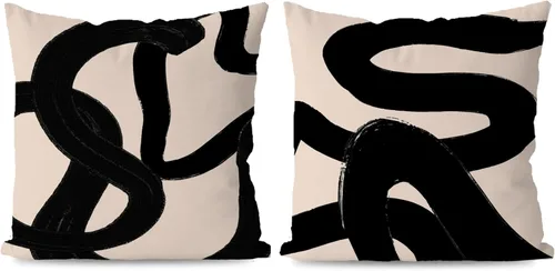 Vista 11 de KEUSPI Fundas de almohada decorativas negras y beige, juego de 4 fundas de almohada negras para sofá, decoración del hogar, estilo boho moderno