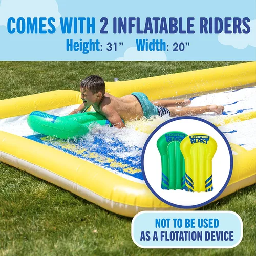 Vista 4 de BACKYARD BLAST - Tobogán acuático de 30 pies con parachoques y piscina, 2 jinetes inflables y bomba de aire manual - Fácil de instalar - Extra