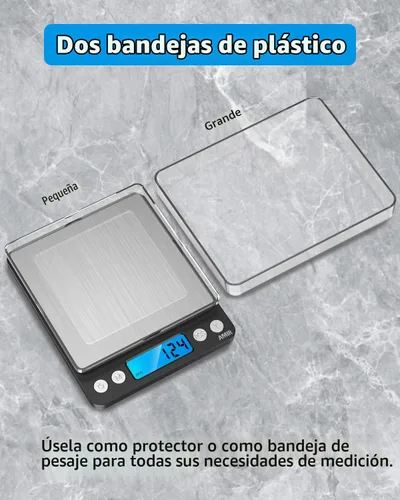 Vista 3 de AMIR - Báscula digital de cocina, 17.64 oz, báscula de bolsillo para joyas, báscula de cocina con pantalla LCD retroiluminada, 2 bandejas, 6