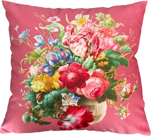 Vista 10 de Funda de cojín floral ligera de lujo, 18 x 18 pulgadas, pintura al óleo retro victoriana de doble cara, fondo negro, flor vibrante, funda de cojín