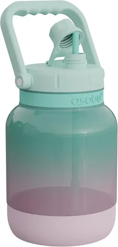 Vista 11 de Asobu Mini jarra de acero inoxidable de doble pared aislada al vacío de 33 onzas con asa de mano completa fácil de transportar y popote desplegable