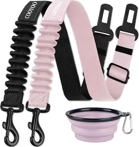 Vista 29 de COOYOO cinturón de seguridad retráctil y ajustable para perro, juego de 3 piezas, cinturón de nailon para vehículo, para que tu mascota esté segura