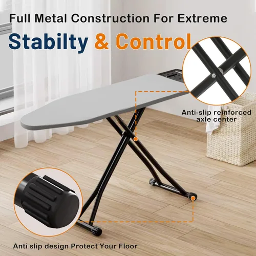Vista 3 de Tabla de planchar, tabla de hierro de altura ajustable con soporte de hierro, mesa de hierro de metal plegable, soporte de hierro resistente