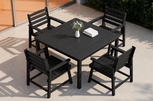 Vista 17 de Juego de comedor al aire libre HDPE para 4, mesa cuadrada y Negro