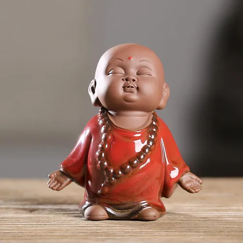 Vista 8 de Estatua de monje de Buda roja, figura de cerámica para bebé, té de monje zen, figura de mascota, estatua de meditación de 3.7 pulgadas para Azul