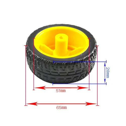 Vista 4 de Motor TT con conductores DC 3-6V Motor caja de cambios 1:48 200RPM rueda de neumático para Arduino Smart Car 2Pin Cable conector macho