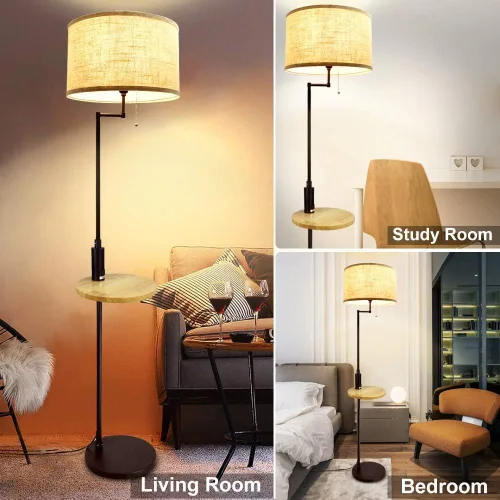 Vista 6 de DLLT - Lámpara de pie LED para sala de estar, luz de acento de pie con puerto de carga USB, ahorro de energía, iluminación de poste alto con mesa
