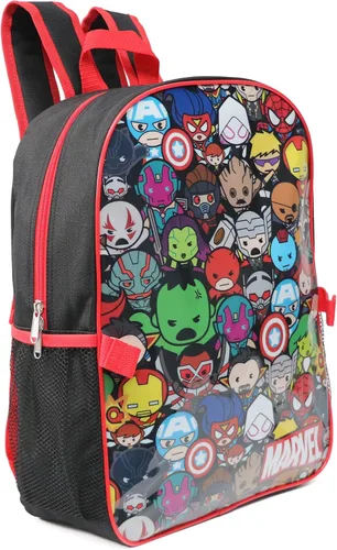 Vista 2 de Juego de lonchera Kawaii de 16 '' de Marvel Avengers de tamaño completo con mochila para libros, color negro/rojo