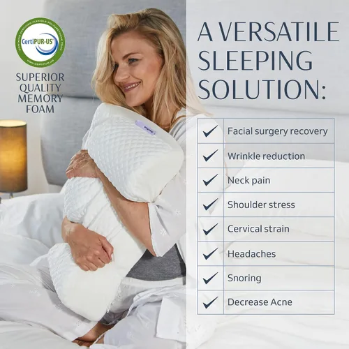 Vista 5 de YourFacePillow, Almohada de Belleza para Dormir de Espalda, Almohada Cervical de Contorno de Espuma Viscoelástica, Apoyo Ergonómico para Cuello