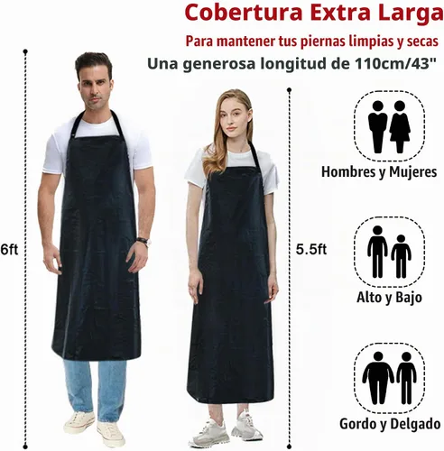 Vista 3 de kilofly Delantal impermeable de vinilo extra largo de 43 pulgadas con lazos ajustables para el cuello, 2 unidades, Negro