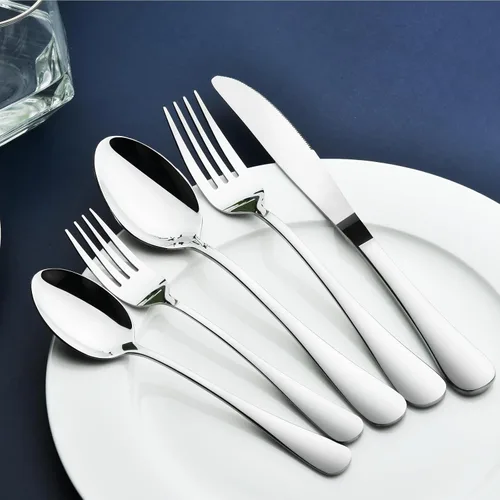 Vista 3 de Juego de cubiertos de 60 piezas para 12, cubiertos de acero inoxidable resistente, incluye cuchillo de carne, tenedor y cuchara, apto