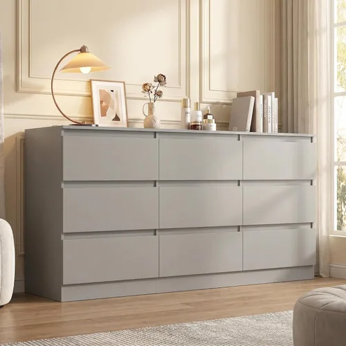 Vista 15 de Cómoda negra para dormitorio, cómoda moderna de 6 cajones con cajón profundo, amplia cómoda de almacenamiento, organizador de muebles