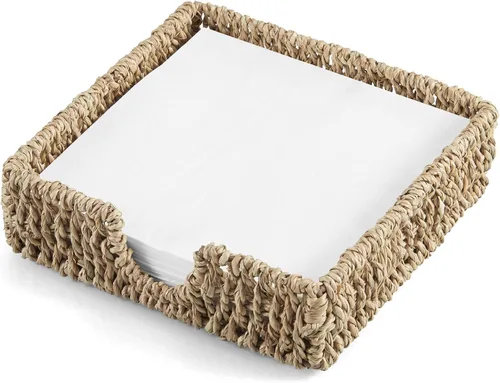 Vista 15 de Servilletero para mesa, servilleteros de cuerda de papel tejida para servilletas de papel, servilleteros de mimbre para mesa de cocina, decoración
