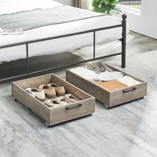 Vista 8 de TIOPGHAD Almacenamiento debajo de la cama con ruedas, paquete de 2 cajones organizadores de almacenamiento de zapatos debajo de la cama, organizador