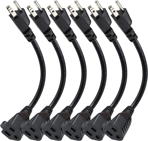 Vista 11 de Cable de extensión de alimentación corto – 8 pulgadas, 3 clavijas, protector de toma de tierra 16AWG/13A, cable de alimentación resistente