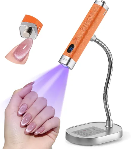 Vista 10 de Quaferen Mini luz UV de mano para uñas de gel con soporte, lámpara de uñas recargable de curación flash con sensor automático, imán de ojo de gato