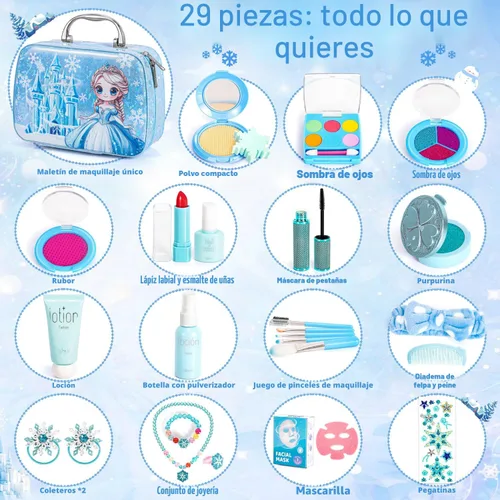 Vista 2 de Hohosunlar Maquillaje de simulación Frozen para niñas, juguetes 3-5 años, maquillaje de juguete falso, juguetes de princesa de Frozen para niñas