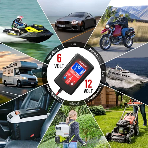 Vista 6 de Paquete de 3 cargadores de batería de coche de 1,75 A, cargador inteligente Cargador de batería totalmente automático de 6 V/12 V, pantalla LCD