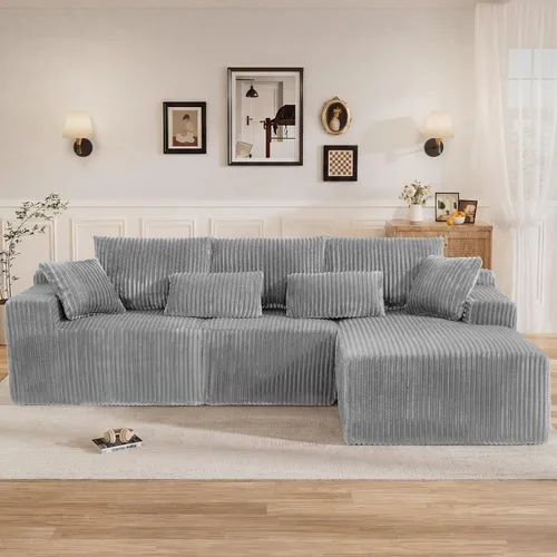 Vista 24 de Sofás seccionales sin hueso en forma de L de 108 pulgadas para sala de estar, moderno y cómodo sofá modular de pana comprimida de espuma