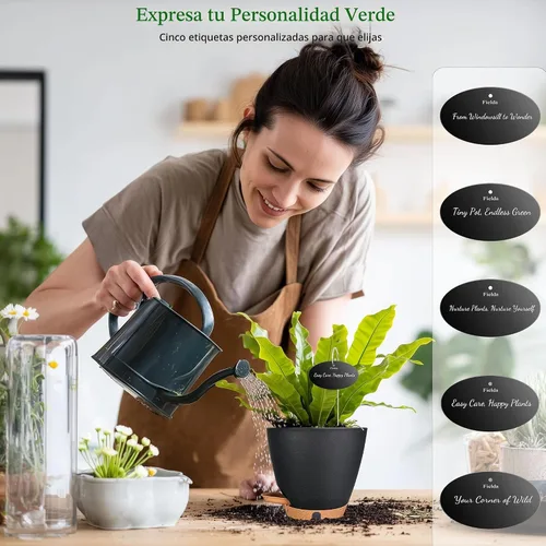 Vista 4 de Macetas de riego automático de 6 pulgadas para plantas de interior (paquete de 5) – Pequeñas macetas de plástico con ventana de nivel de agua