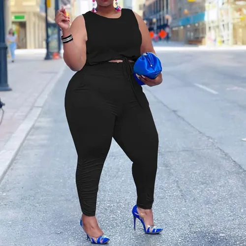 Vista 3 de Trajes de 2 piezas de talla grande para mujer, conjunto de pantalones de leggings apilados