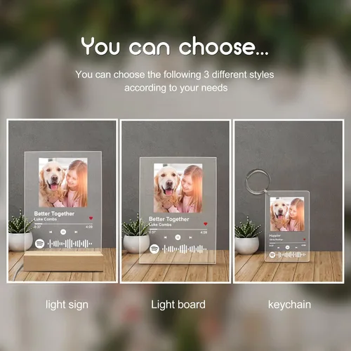 Vista 6 de Canción acrílica personalizada con foto, placa de música transparente personalizada, cubierta de álbum de fotos personalizada, luz nocturna
