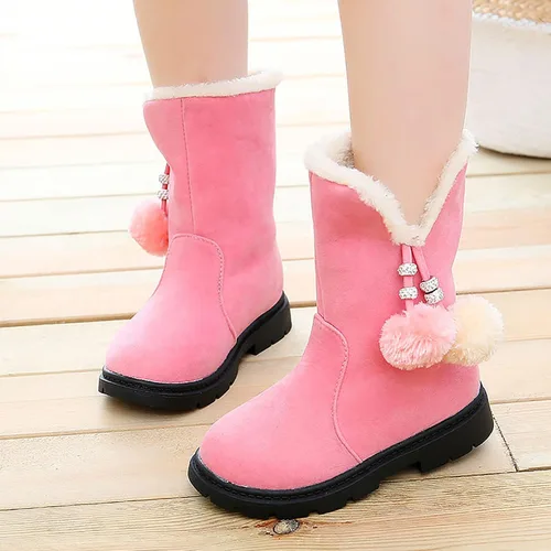 Vista 2 de Toddler Kids Snow Boots Booties Baby Girls Princess Shoes Non-Slip Girl's Fleece Lining Footwear Winter Warm Prewalker