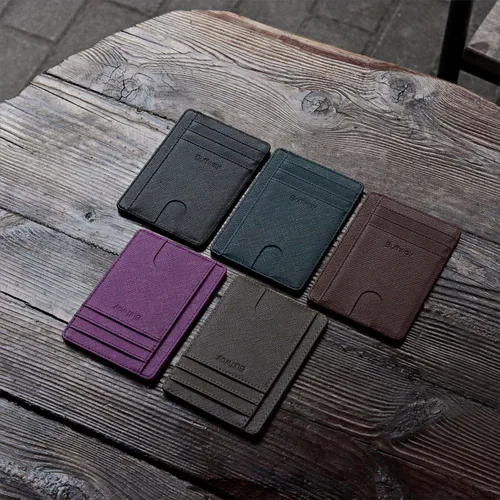 Vista 5 de Buffway - Billetera delgada minimalista de cuero con protección RFID para hombre y mujer