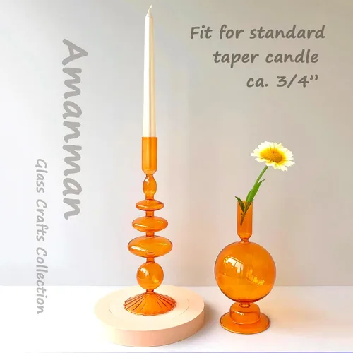 Vista 4 de Portavelas de palo, portavelas de vidrio para centro de mesa, estilo moderno, color ámbar, 4