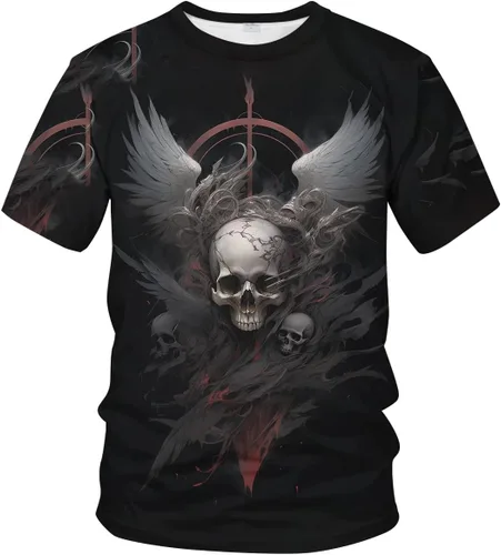 Vista 2 de Srcnhim Camisetas de manga corta para hombre con estampado 3D de calavera y olas geniales